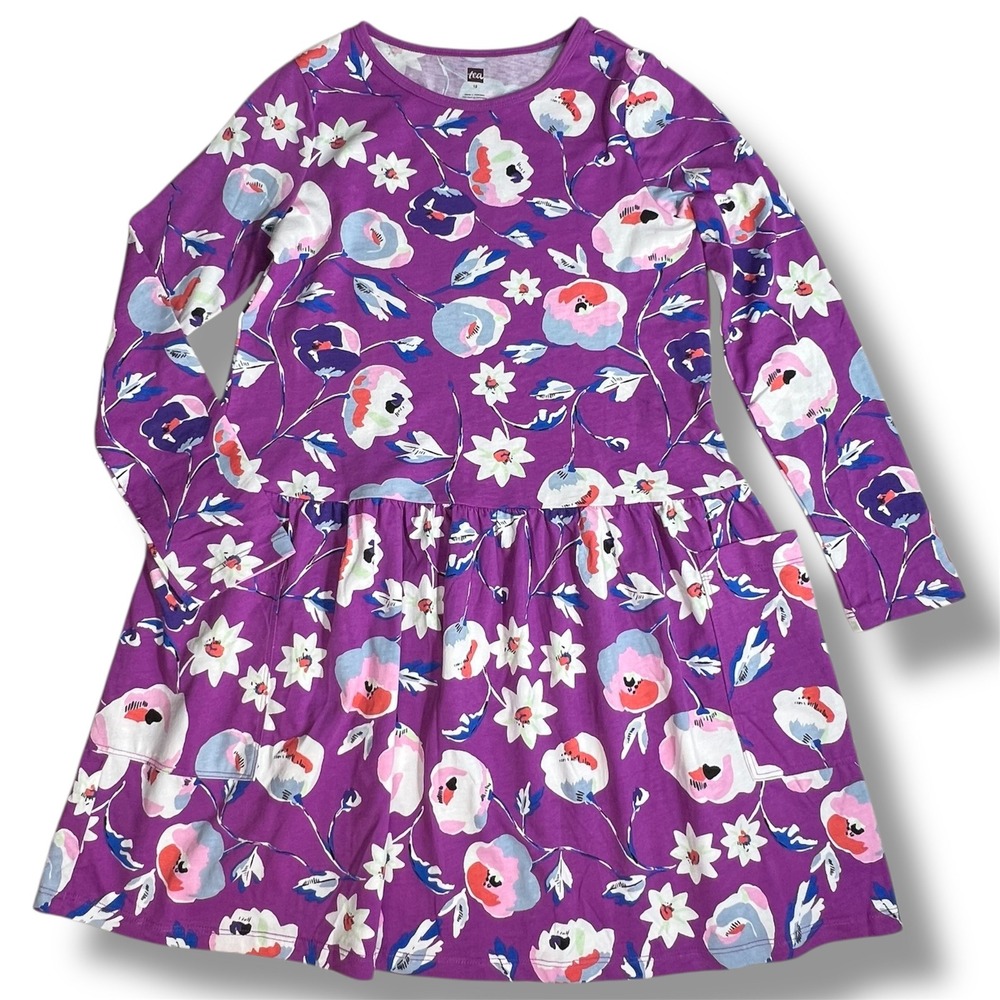 Tea Collection Swedish Flowers Long Sleeve Drop Waist Pocket Dress Girls 12 NWT